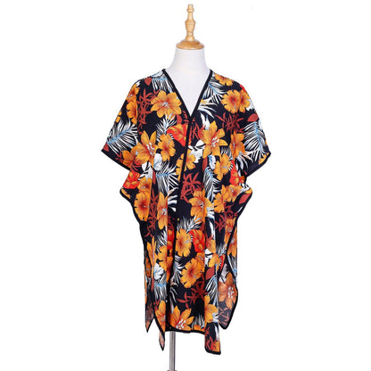 Floral Print Mid Length Chiffon Beach Sun Protection Blouse Coat