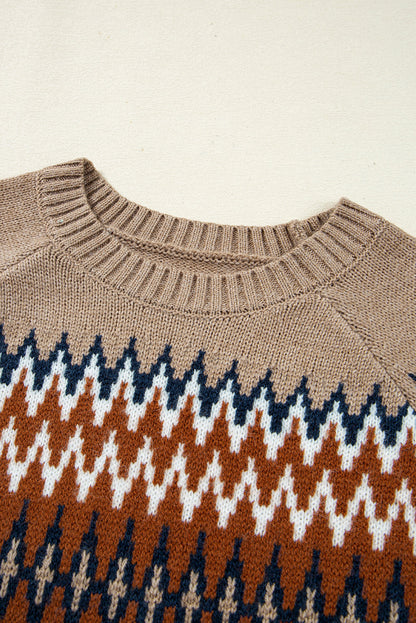 Western Aztec Geometric Colorblock Crewneck Sweater