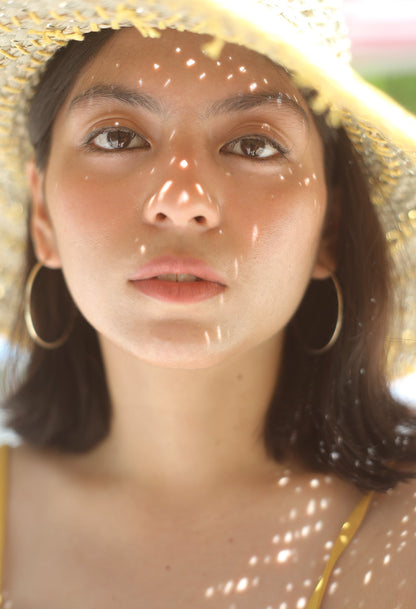Balinese Pecatu Wide Round Straw Hat In Butter Yellow