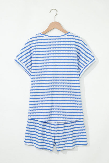Stripe Knitted Top & Drawstring Shorts Set