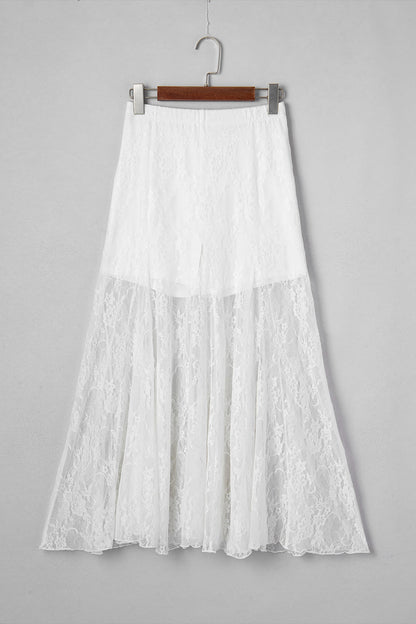 Floral Sheer Lace Flowy Maxi Skirt