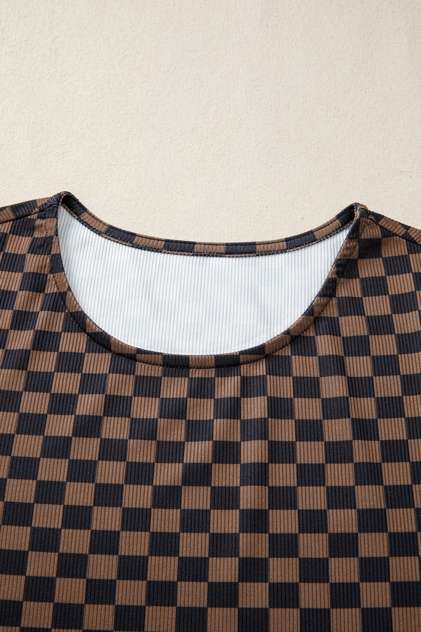 Checker Ribbed Knit Short Sleeve T-Shirt