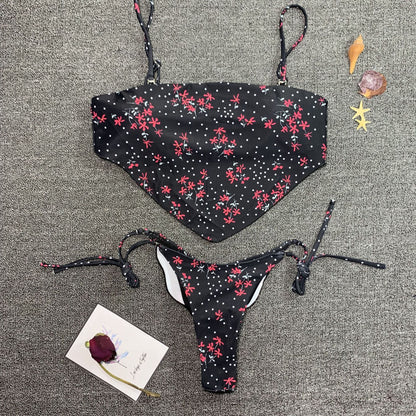 Swimsuit Chest Pocket Printed Bikini Sexy Women Multi-color Split Swimsuit