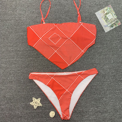 Swimsuit Chest Pocket Printed Bikini Sexy Women Multi-color Split Swimsuit