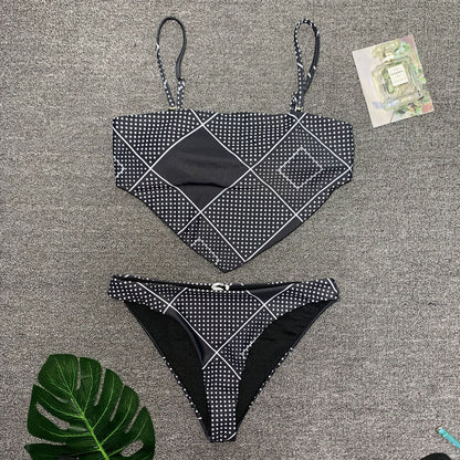 Swimsuit Chest Pocket Printed Bikini Sexy Women Multi-color Split Swimsuit