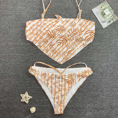 Swimsuit Chest Pocket Printed Bikini Sexy Women Multi-color Split Swimsuit