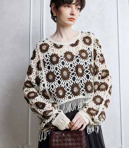 Women Spring And Autumn Floral Long Sleeve Blouse