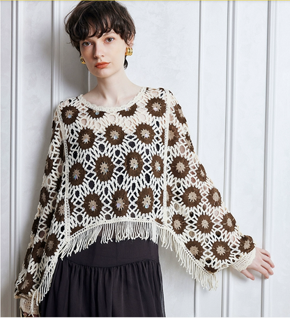 Women Spring And Autumn Floral Long Sleeve Blouse