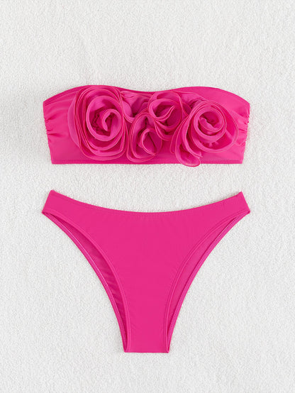 Split Swimsuit Women Rose Flat Bikini Sexy High Waist Bikini Swimsuit