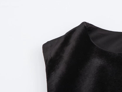 Spring Women Elegant Velvet Texture Pleated Midi Dress