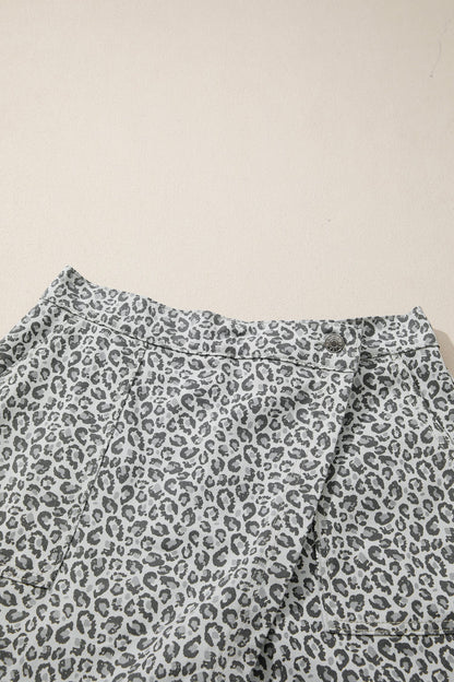 Leopard Denim Wrap Front Shorts