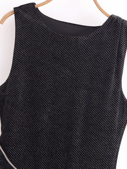 Women Clothing Elegant Slim Shiny Ornament Velvet Sleeveless Dress