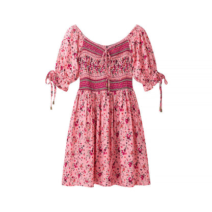 Women Clothing Autumn Green Positioning Rayon Printed Elastic Dress Women