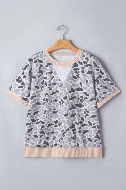Camo Patchwork Corded Knit Short Sleeve T-Shirt