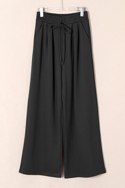 Solid Tied High-Waist Pleated Sweatpants