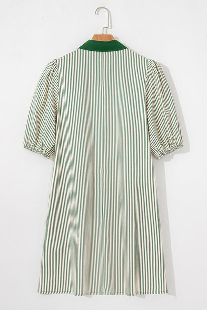 Stripe Patchwork Chest Pocket Mini Shirt Dress