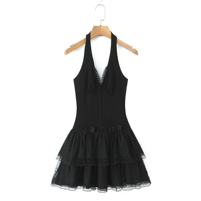 Women Clothing Summer Pure Sweet Spicy Bow Bandage Fairy Spaghetti Strap Dress