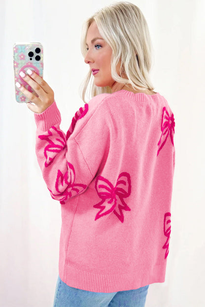 Bow Drop Shoulder Long Sleeve Sweater