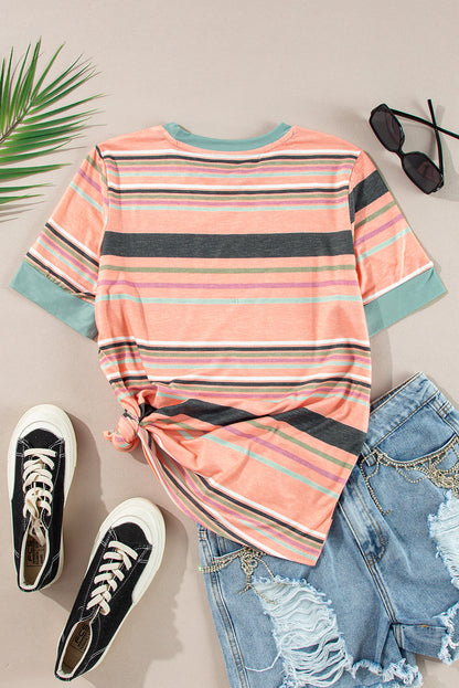 Stripe Short Sleeve Crew Neck T-Shirt