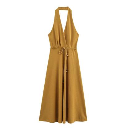 Women Clothing at Series Belt Hanging Collar Backless Dress