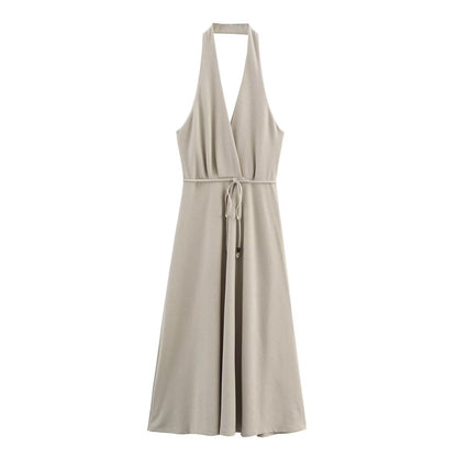 Women Clothing at Series Belt Hanging Collar Backless Dress