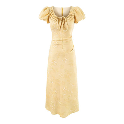 Summer French Gentle Elegant Jacquard Drawstring Waist Controlled Slimming Maxi Dress