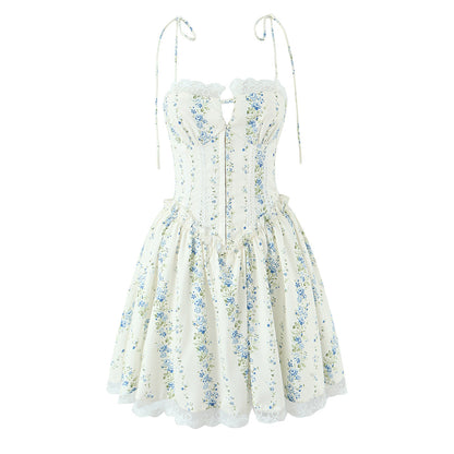Women Clothing Sexy Sexy Lace Stitching Printing Waist Tight Dress