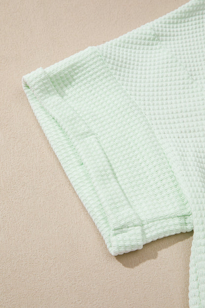 Plus Size Solid Waffle Knit V-Neck Short Sleeve Top