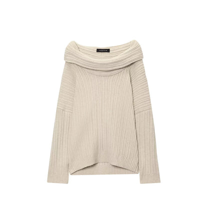 Trendy Casual All Matching Lazy off Shoulder Shoulder Knitwear Sweater Women