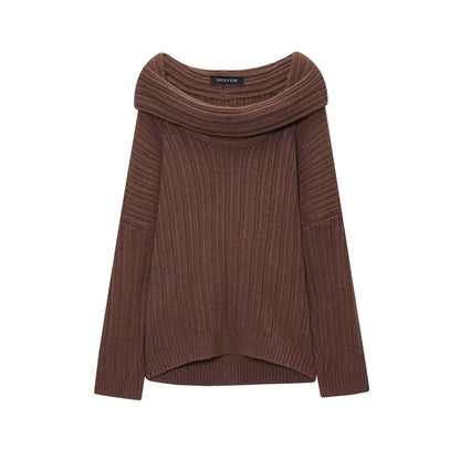 Trendy Casual All Matching Lazy off Shoulder Shoulder Knitwear Sweater Women