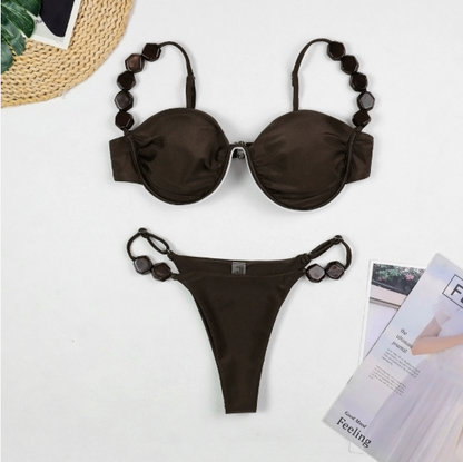 Steel Bracket Bikini Sexy Seaside Vacation Solid Color Split Swimsuit Women