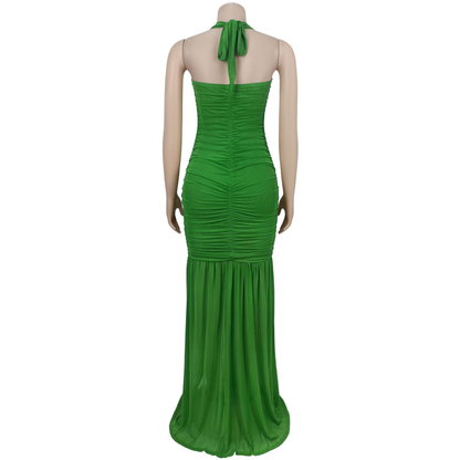 Women Wear Summer Mesh Sexy Slit Solid Color Dress