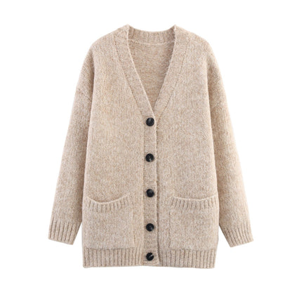 Women Clothing Autumn Lazy Autumn Winter Simplicity V neck Single Breasted Coat