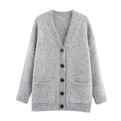 Women Clothing Autumn Lazy Autumn Winter Simplicity V neck Single Breasted Coat