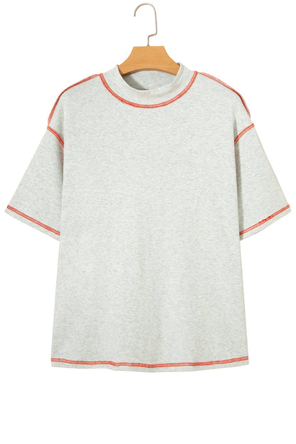 Reversible Contrast Stitching Mock Neck T-Shirt