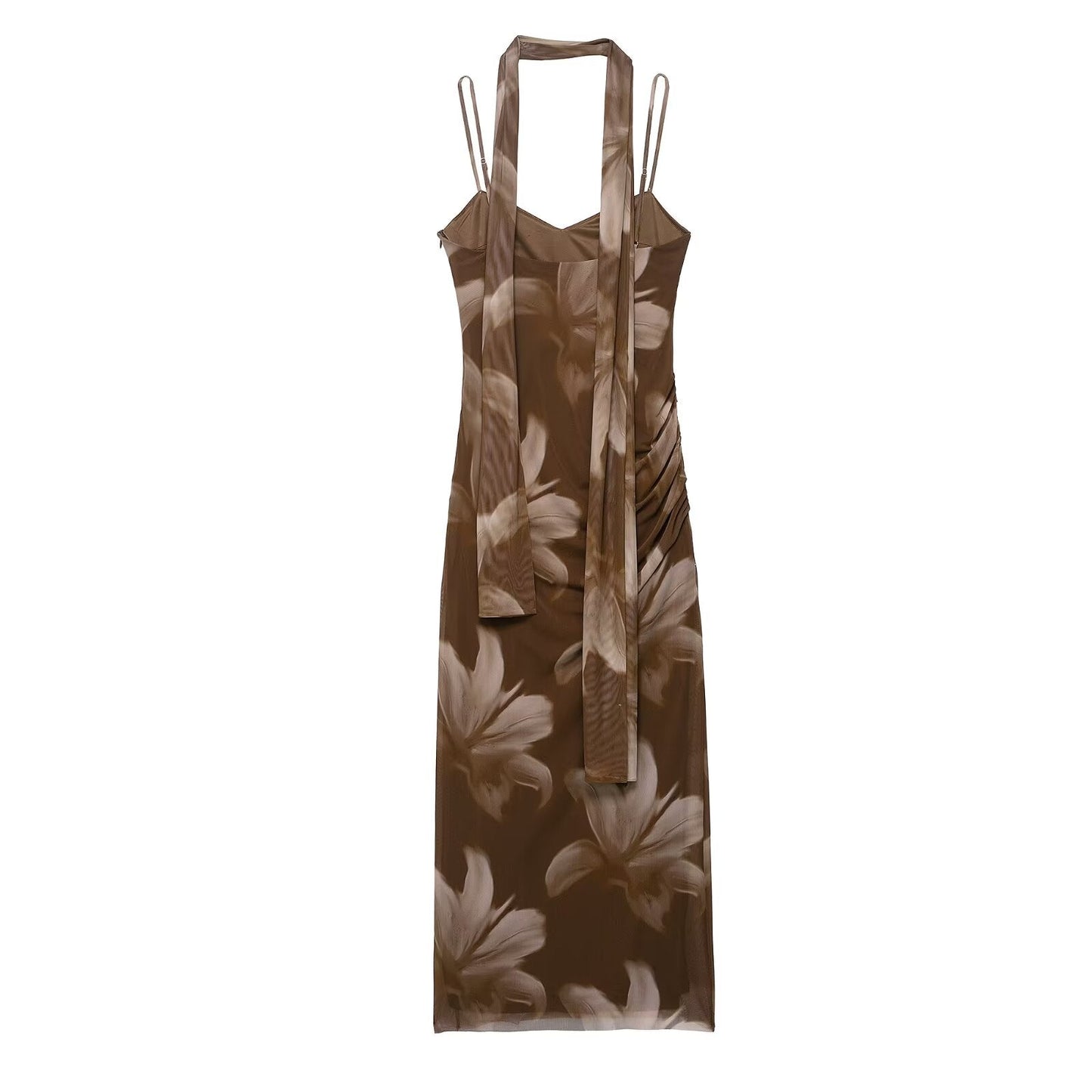 Women Clothing Printed Slim Figure Flattering Side Slit Dress