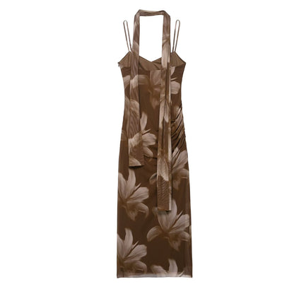 Women Clothing Printed Slim Figure Flattering Side Slit Dress