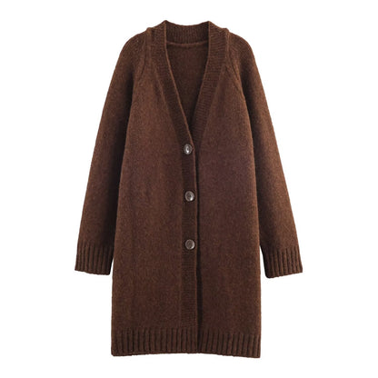 Advanced Retro Lazy V neck Sweater Coat Women Autumn Winter Loose Mid Length Soft Glutinous Knitted Cardigan