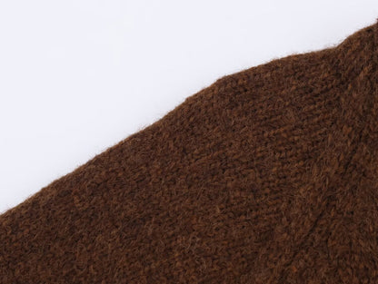 Advanced Retro Lazy V neck Sweater Coat Women Autumn Winter Loose Mid Length Soft Glutinous Knitted Cardigan
