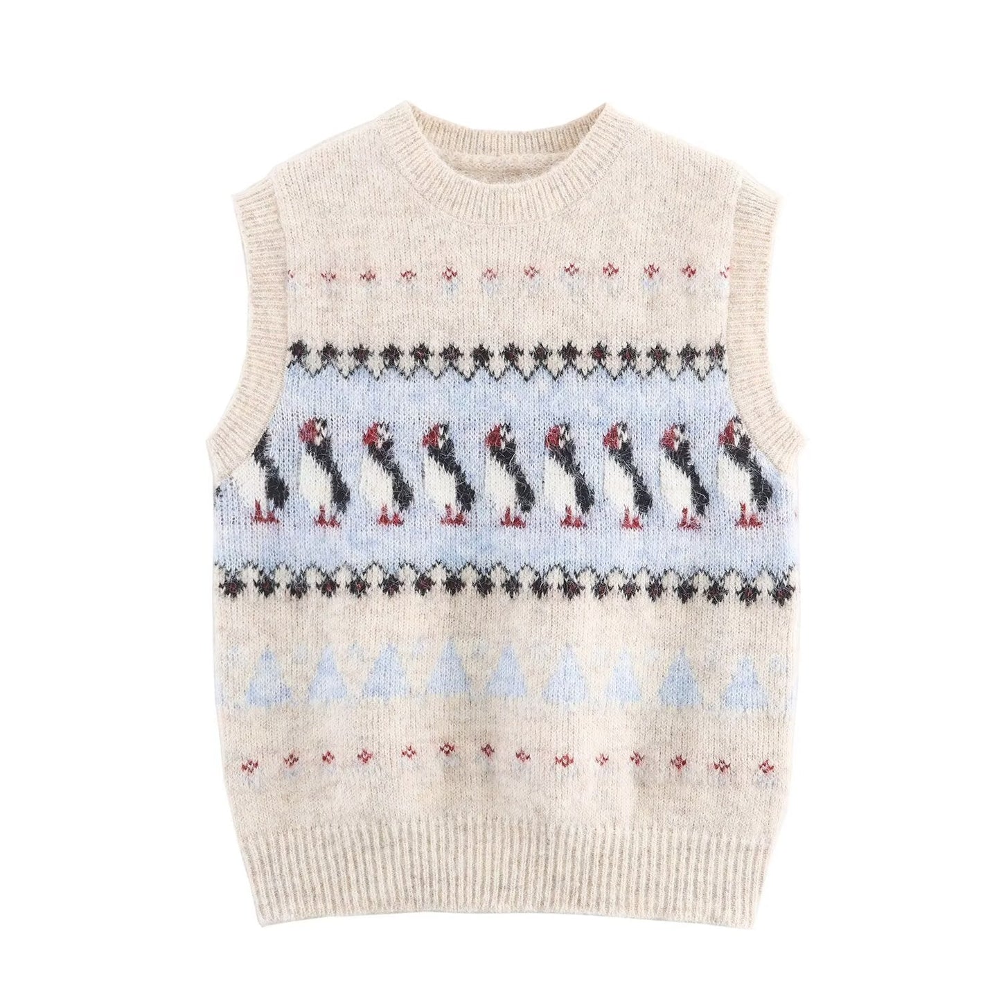 Women Clothing Autumn Korean Outerwear Bandage Floral Decorations round Neck Knitted Vest Top