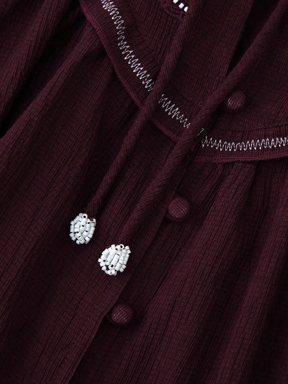 Women Long Sleeve Casual Beaded Embroidered Shirt