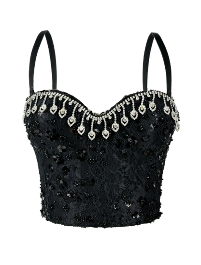 Rhinestone Tassel Boning Corset Corset Party Sequ Camisole Slim Fit Slim Sexy Boning Corset Tube Top
