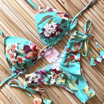 Bikini Swimsuit Printed Tassel Bikini Swimwear