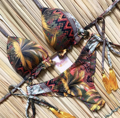 Bikini Swimsuit Printed Tassel Bikini Swimwear