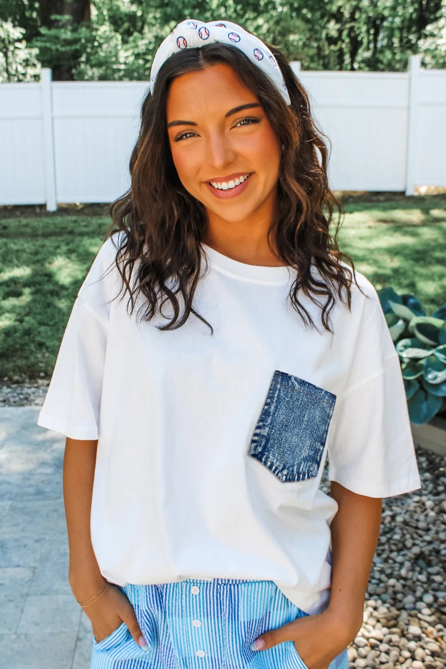 Colorblock Chest Pocket Patch Short Sleeve Top