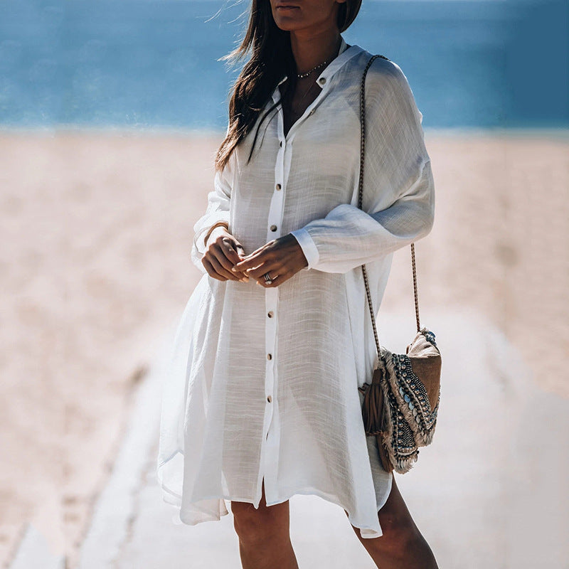 Tencel Bamboo Shirt Cardigan Beach Jacket Beach Cover Up Vacation Swimsuit Outerwear Sun Protection Clothing
