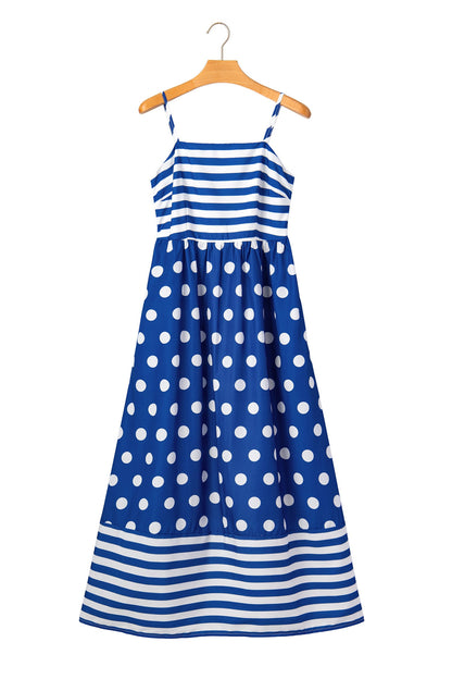 Stripe Polka Dot Patchwork High Waist Maxi Dress