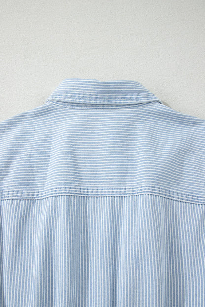 Stripe Denim Collared Button-Front Sleeveless Dress