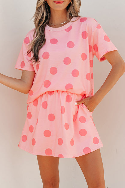 Polka Dot Short Sleeve Top & Mini Skort Set