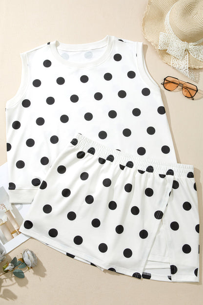 Plus Size Polka Dot Tank & Split Skort Set